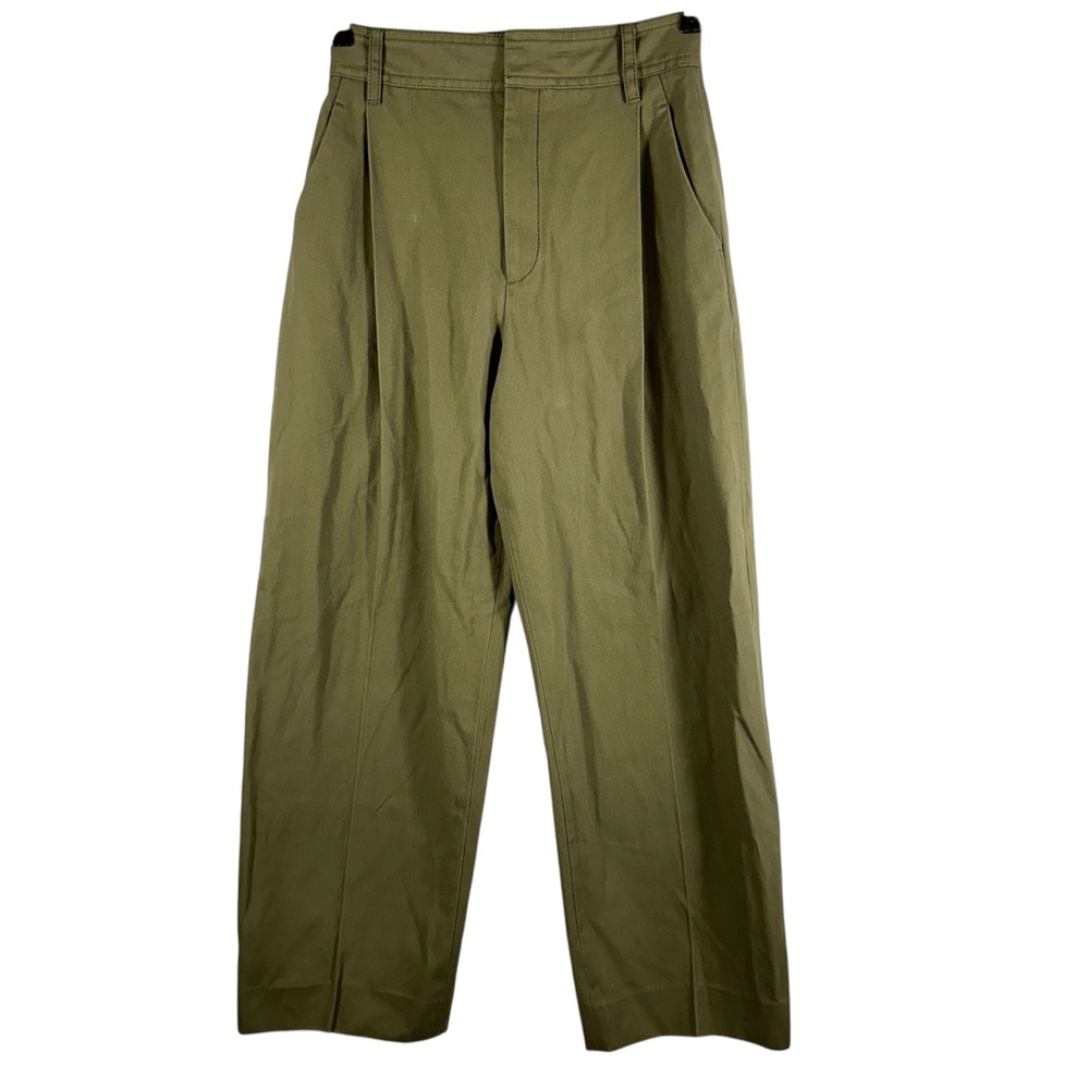 Maria McManus Women's 0 Green High Waisted Pleat Front Organic Cotton Trousers
